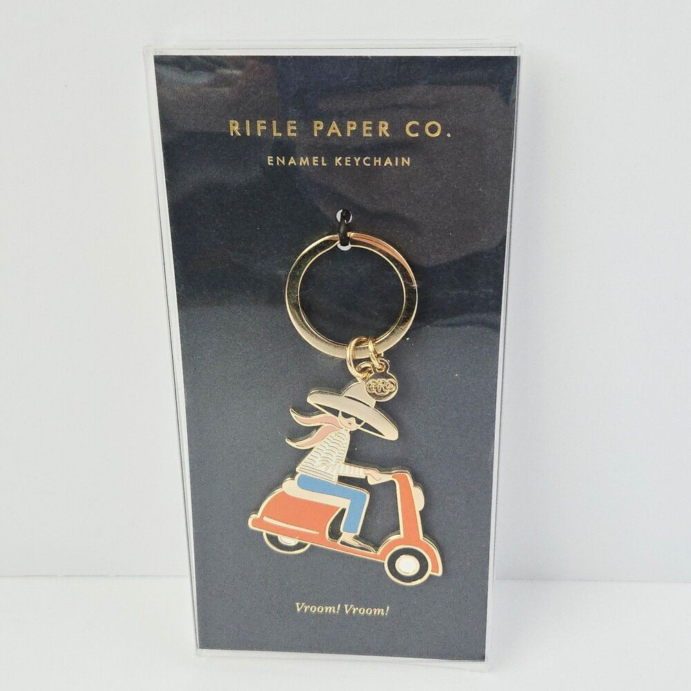 Rifle Paper Co. Scooter Keychain Gold Tone Purse Bag Charm Keyring Vroom Vroom